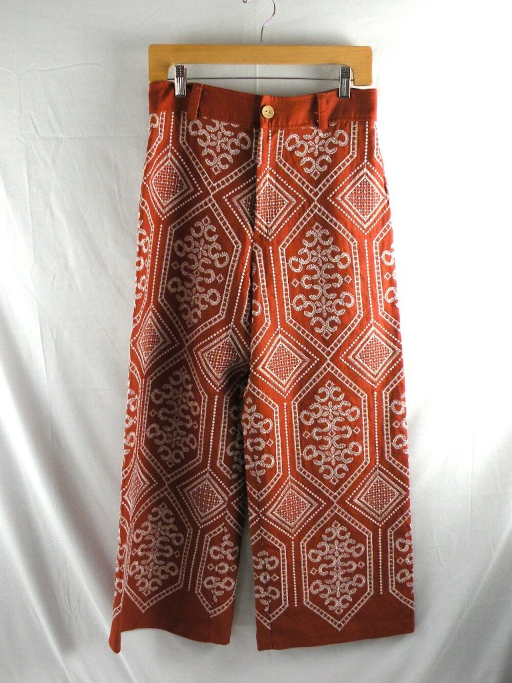 New Calypso St. Barth Linen Blend Wide Leg Embroidered Pants Sz S Beach Coastal